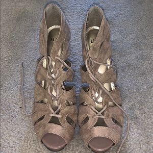 Elle taupe lace up heels size 8 1/2 med
